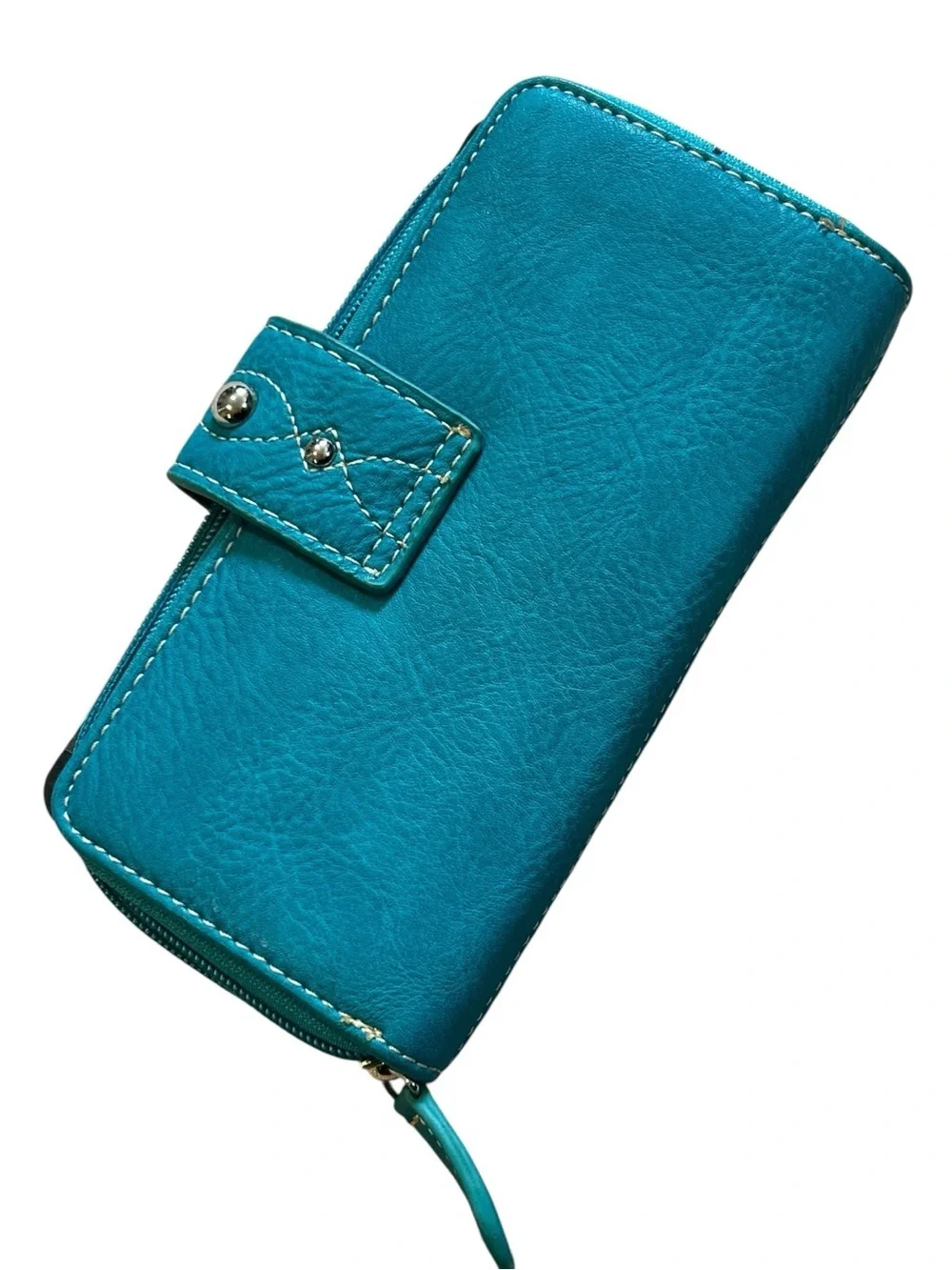 Turquoise Floral Tooled Wallet with Stud Accents